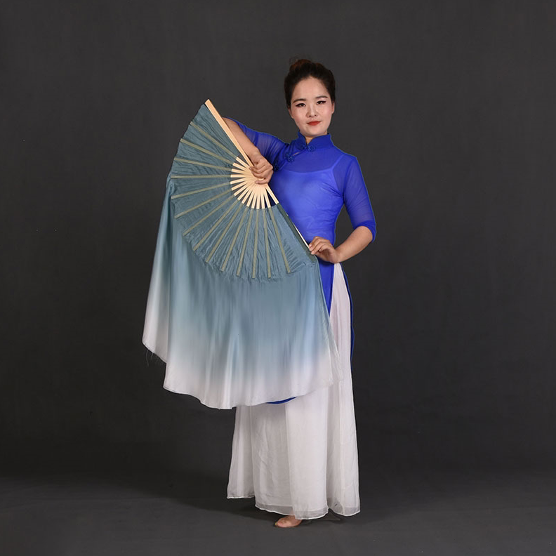 舞蹈扇子跳舞扇双面加长真丝古典舞抬龙王绸扇灰色渐变胶州秧歌扇