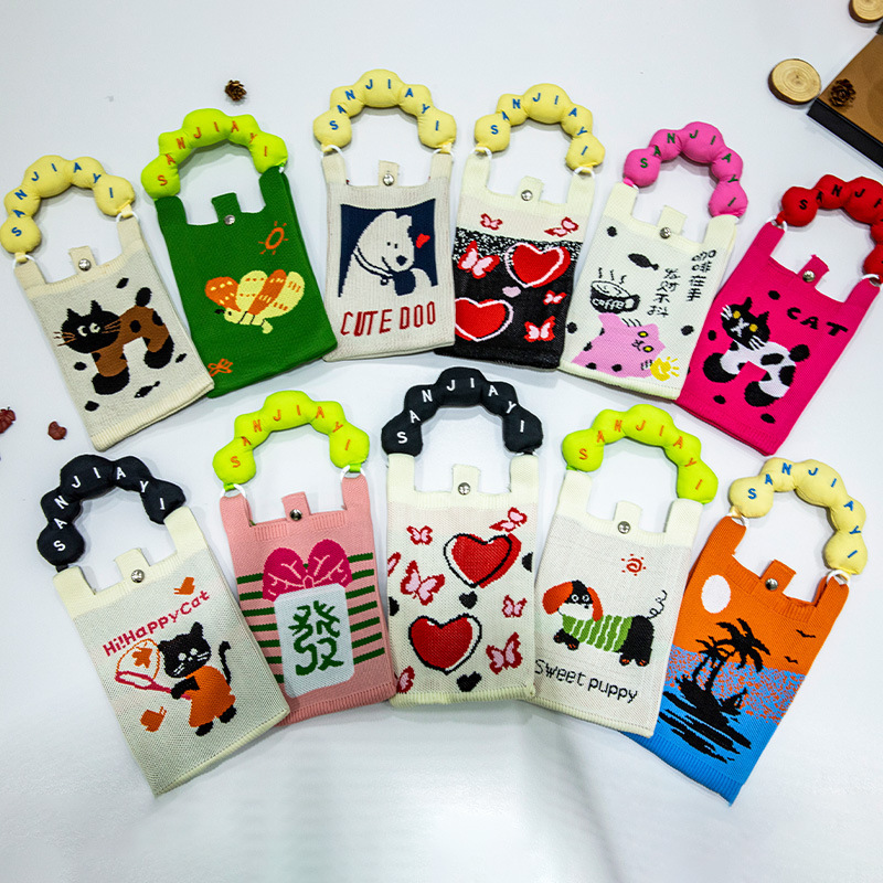 新款网红针织包手机包飞织包托特包韩版手拎包大容量女学生购物袋