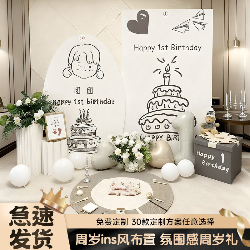 韩系ins风周岁生日布置场景装饰背景墙男女孩宝宝派对KT板高级感,节庆用品/礼品,气球,淘宝优惠券,粉丝福利购,淘宝优惠卷