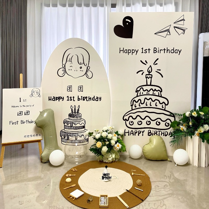 韩系ins风周岁生日布置场景装饰背景墙男女孩宝宝派对KT板高级感