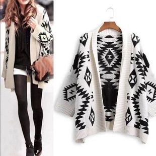 Geometric Argyle Women Sweater Cardigan Knitted Coat Top