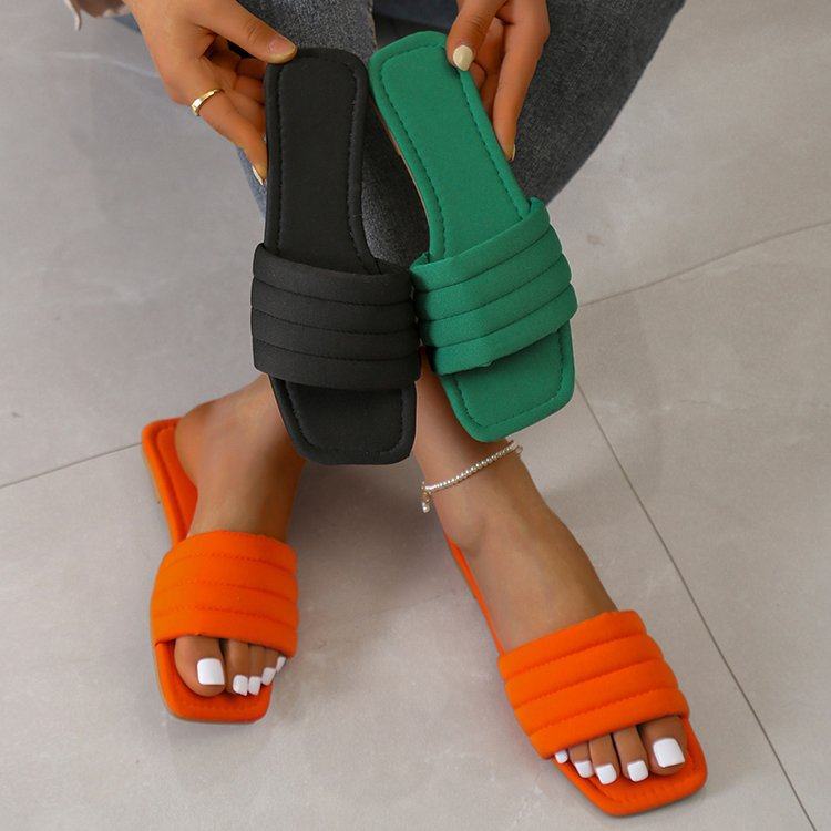 跨境新款平底凉拖鞋欧美时尚休闲外穿一字型简约大码2024外贸女鞋,居家布艺,居家凉拖/凉鞋,淘宝优惠券,粉丝福利购,淘宝优惠卷