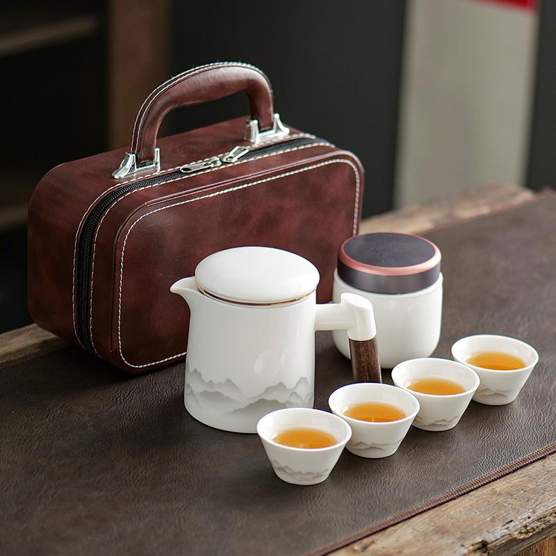 中式便携旅行茶具套装户外露营陶瓷泡茶壶装备随行快客杯定制logo