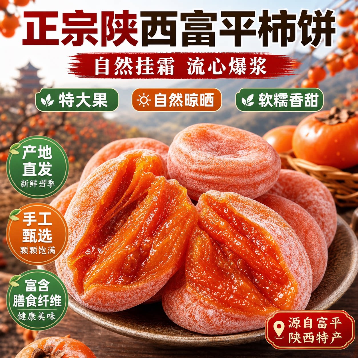 正宗陕西富平柿饼流心霜降独立包装特级农家果干各地好吃的特产