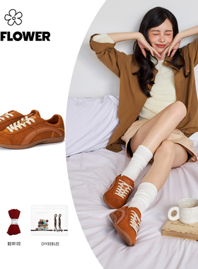 We flower复古德训鞋淡定棕女2025新款百搭休闲运动鞋软底休闲鞋