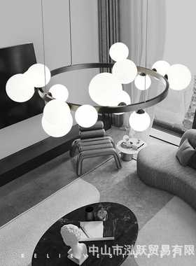 跨境奶白玻璃泡泡灯全铜吊灯客厅卧室灯北欧魔豆吊灯创意样板房灯