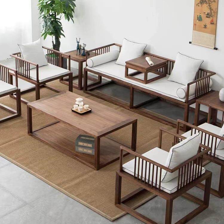 新中式实木罗汉床北美黑胡桃罗汉榻简约现代禅意大小户型沙发家具