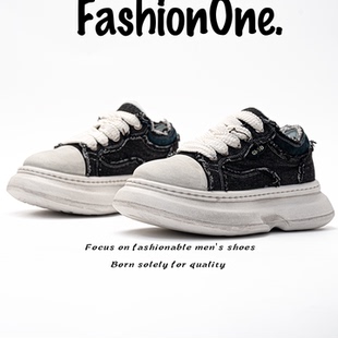 2026复古牛仔厚底板鞋男增高休闲鞋百搭潮流男鞋