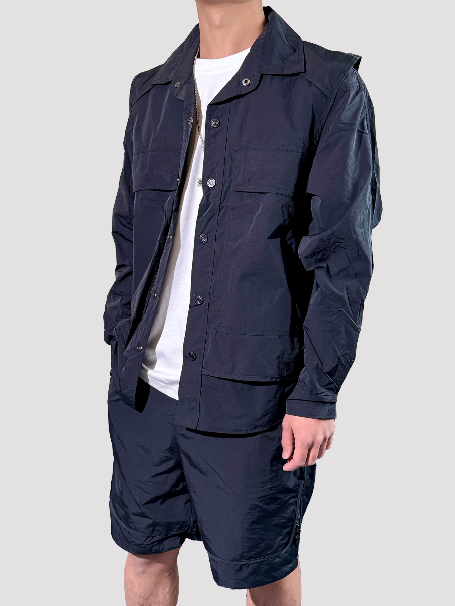 2024 봄 뉴 웨이브 컬러 스플 라이스 대형 포켓 작업복 옷깃 재킷 재킷 반바지 정장 남성용