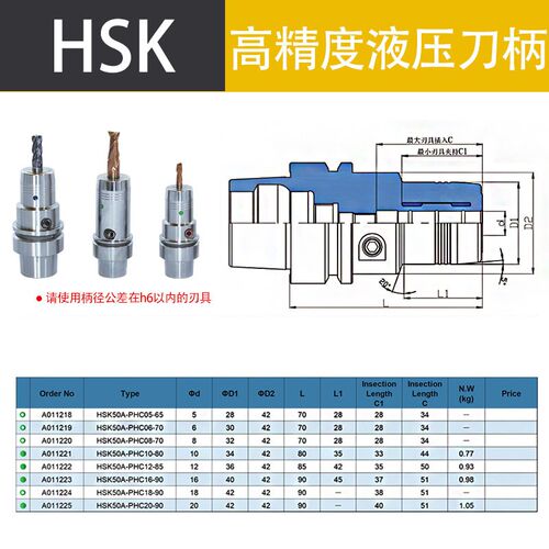 台湾日月潭同款HSK63A液压刀柄 动平衡高精度40E HSK100A油压刀柄