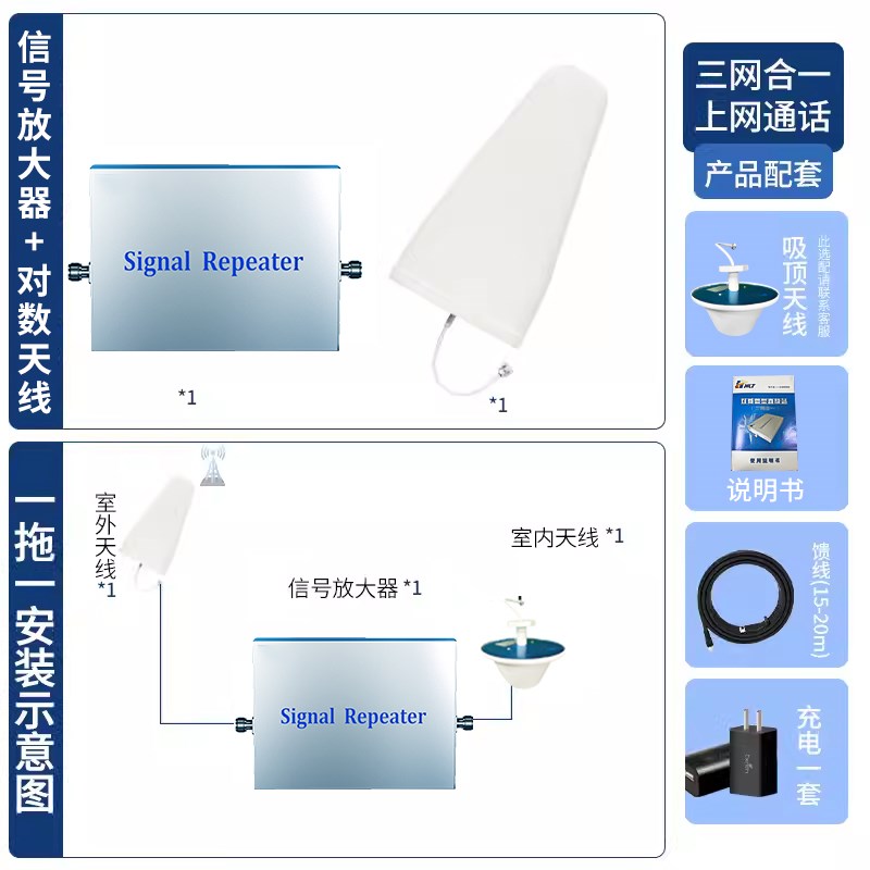 手机信号放大增强器加强接收移动联通电信网络234G三合一室内家用