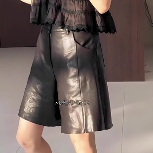 百搭休闲小众阔腿裤 设计感PU皮短裤 高腰显瘦时尚 女2025秋季 新款