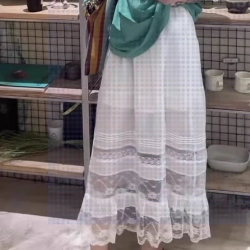 法式白色半身裙女夏季新款时尚百搭显瘦流行设计感蕾丝拼接A字裙