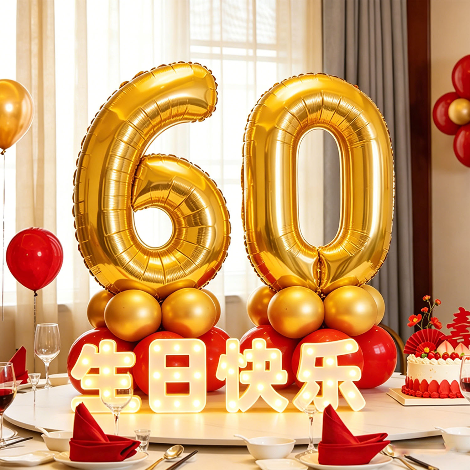 寿宴场景布置生日数字气球爷爷奶奶60七十80九十百岁寿宴布置装饰