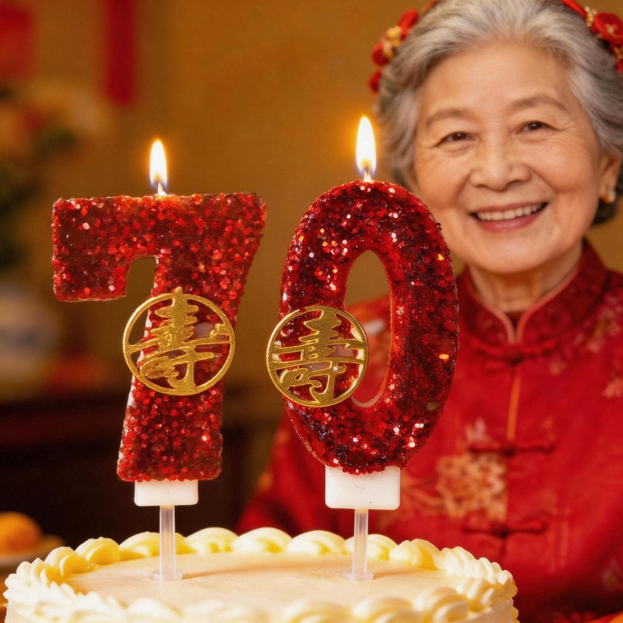老人生日祝寿红色数字蛋糕蜡烛