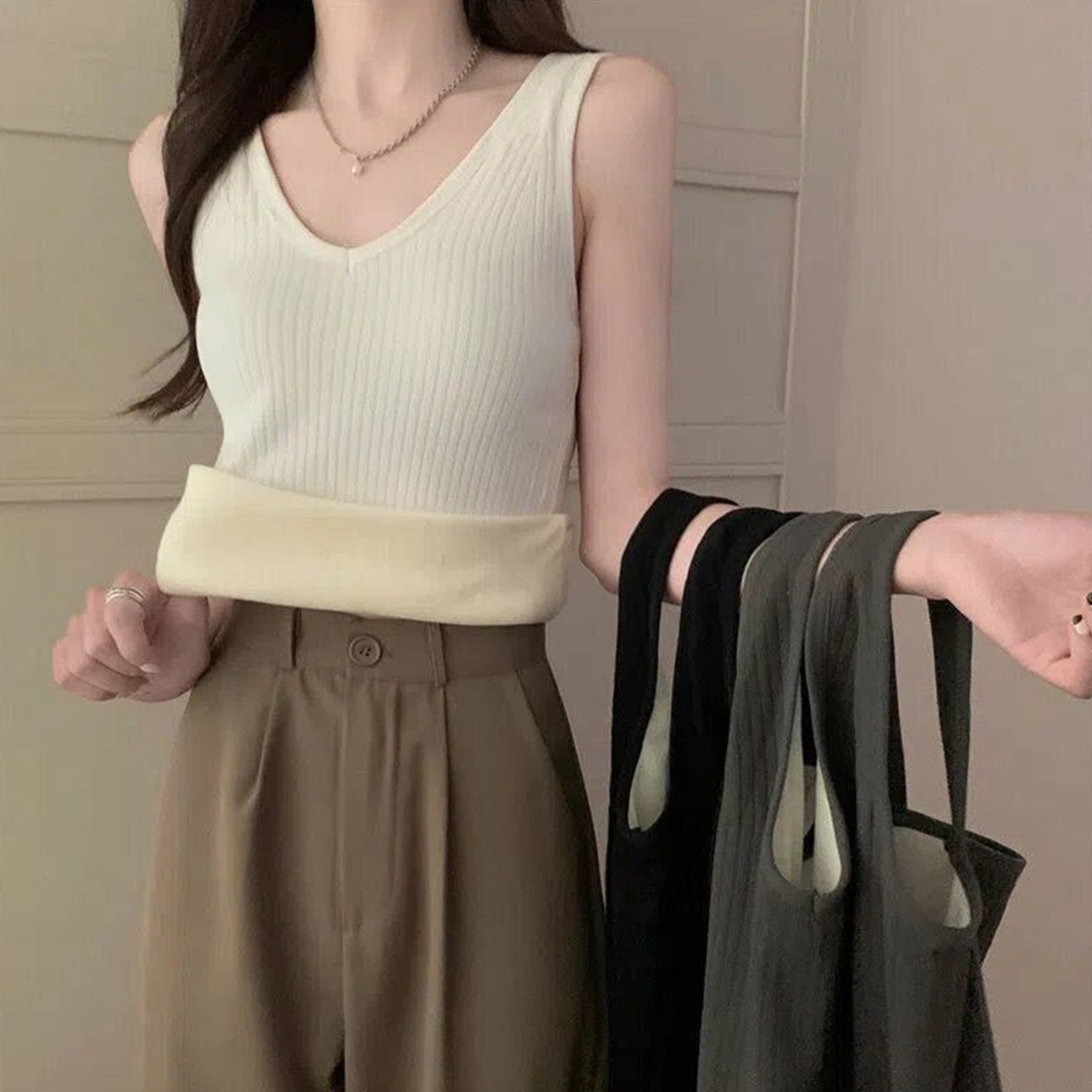 冬季V领保暖背心加绒加厚防寒