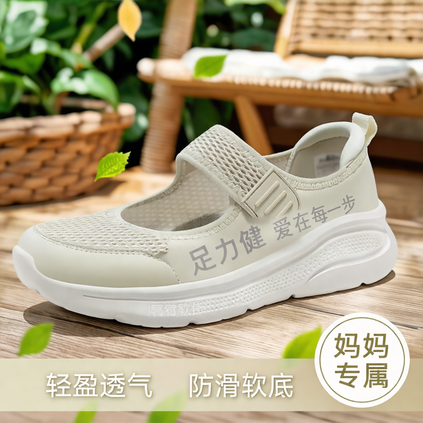 足力健玛丽珍凉鞋防滑夏季新款网面透气女鞋软底母亲中老年妈妈鞋