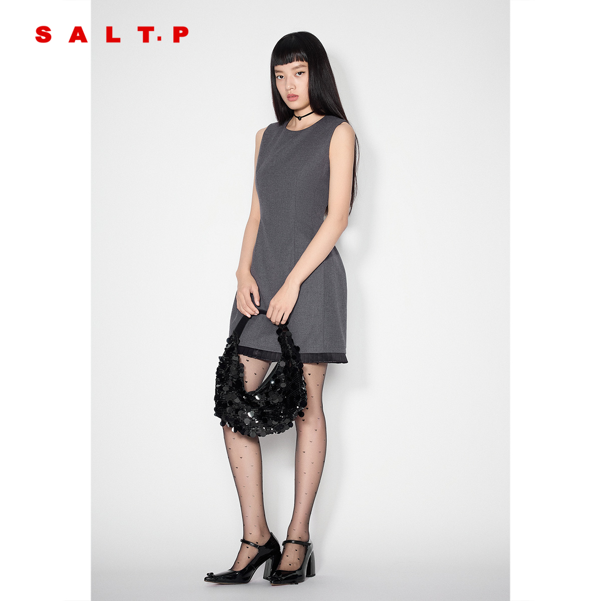 SALT.P可颜千金风花边无袖连衣裙女收腰修身短款背心裙AC35105140