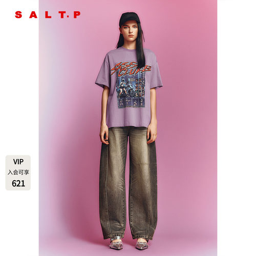 SALT.P可颜2026秋季新款复古机车印花纯棉短袖T恤AC36360050