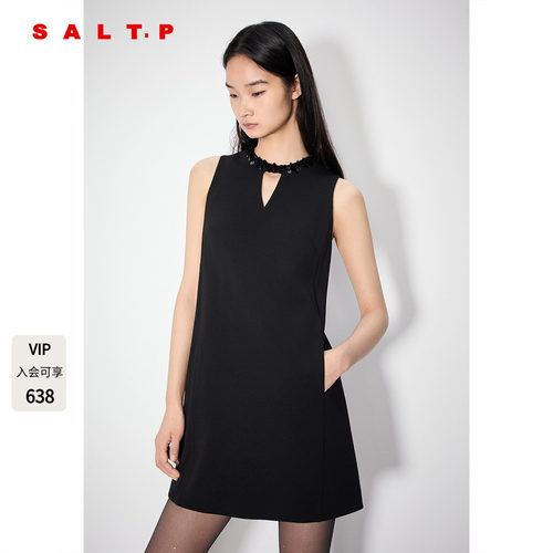 SALT.P可颜千金风亮片无袖连衣裙短款黑色小礼服裙AC35305130