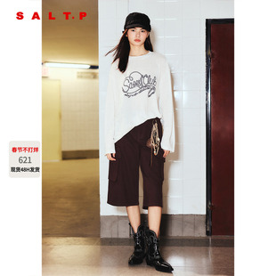 SALT.P可颜白色印花长袖T恤宽松落肩亚麻纺2026春新款AC36160180