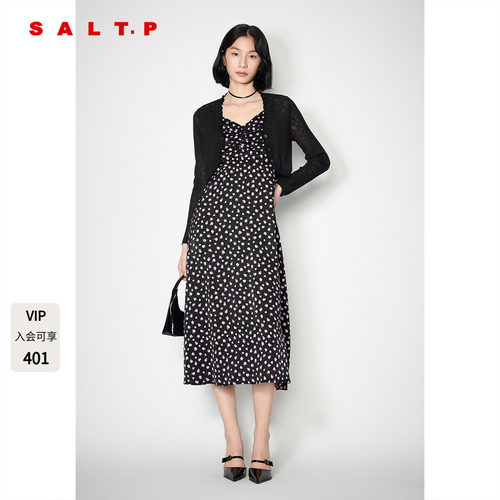 SALT.P可颜2025夏季新款黑色v领长袖短款针织开衫女薄款小外搭