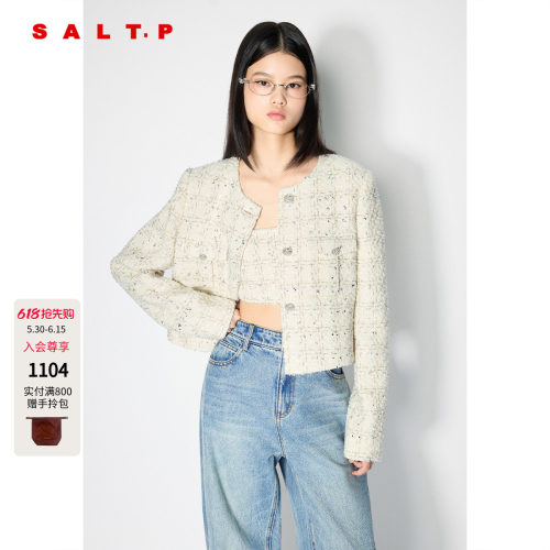 SALT.P可颜奶油白小香风短外套女圆领花纱千金感夹克AC35510290