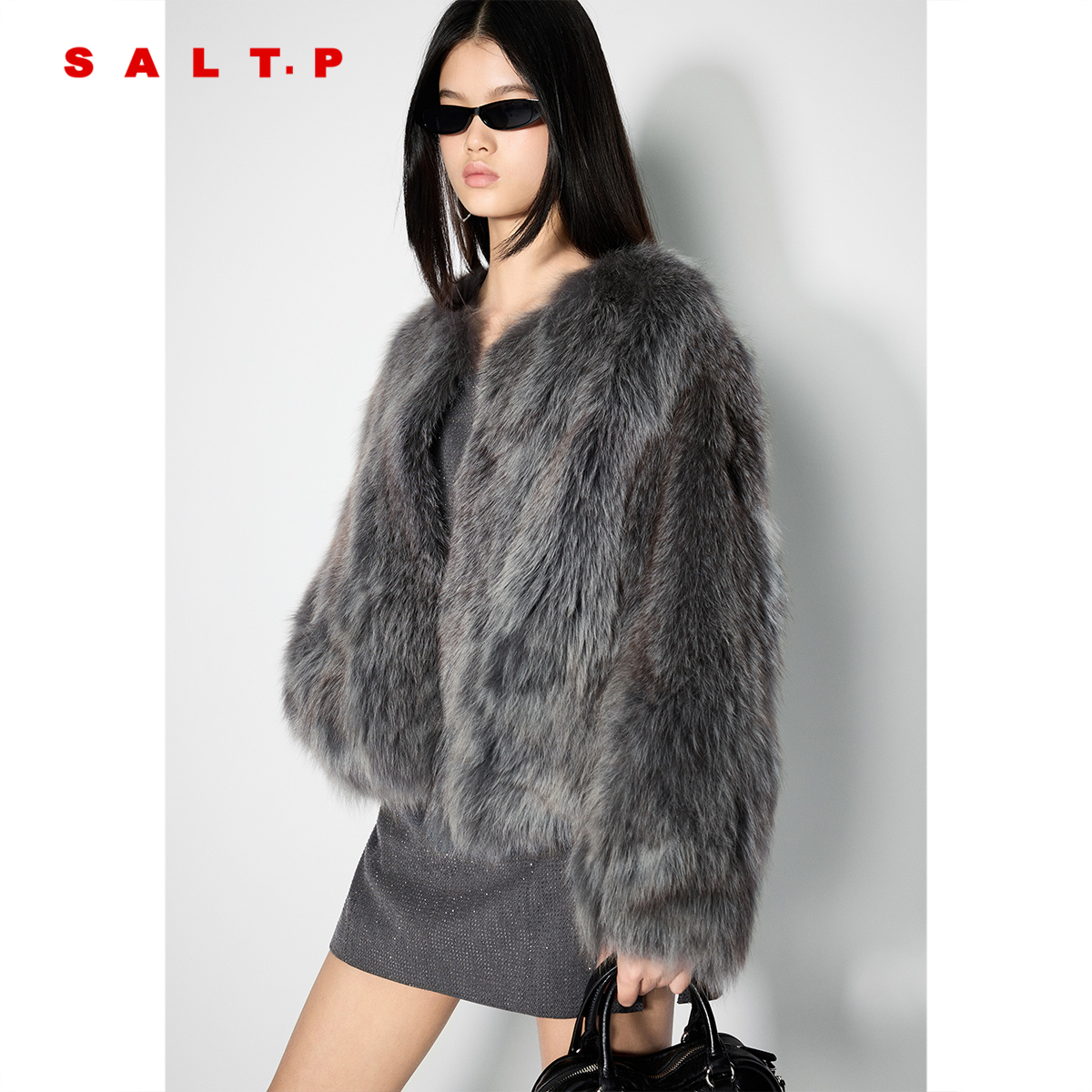 SALT.P可颜辣妹风狐狸毛皮草大衣外套女短款2025冬新款AC35509090