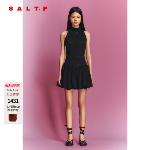SALT.P可颜千金风钉珠无袖挂脖连衣裙女夏季2026新款AC36205200