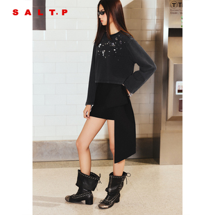 SALT.P可颜灰色钉珠T恤长袖上衣女短款2026春新品AC36160150