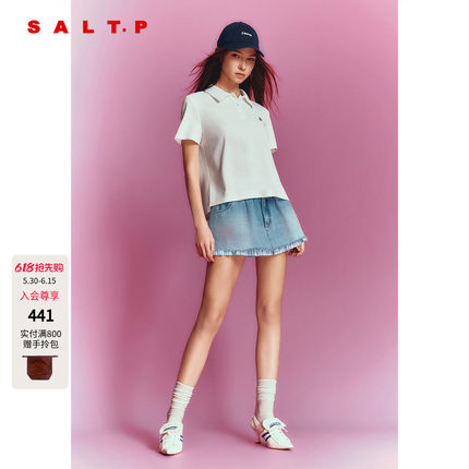 SALT.P可颜白色珠地棉polo衫女短袖上衣2026夏季新款AC36260190