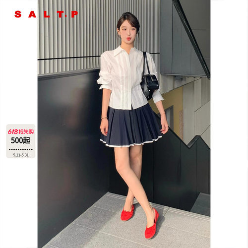 SALT.P可颜学院风MIU系短裙高腰a字半身裙短款百褶裙裤AC34350050