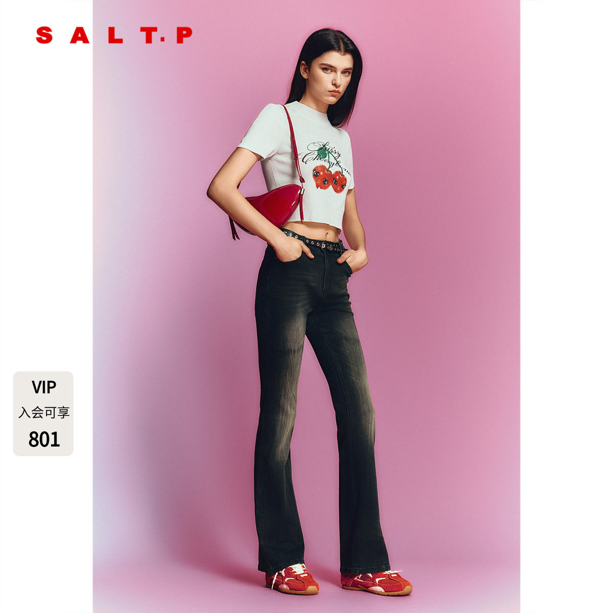 SALT.P可颜樱桃半高领短袖针织女露胃2026秋季新款AC36306050图片