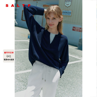 SALT.P可颜 假两件毛衣女宽松落肩羊毛混纺2025冬新款AC35306090