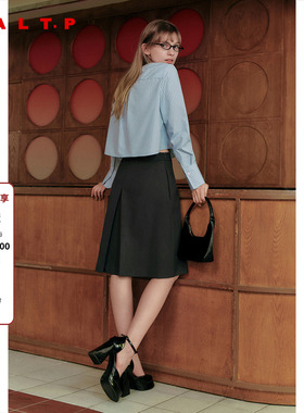 SALT.P可颜2025秋季新款MIU系学院风灰色压褶半身裙女短款a字裙