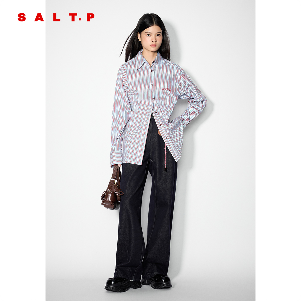 SALT.P可颜复古撞色条纹长袖衬衫女宽松2025冬季新款AC35530020