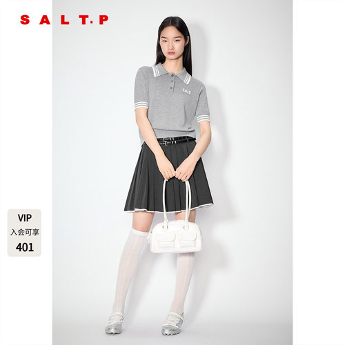 SALT.P可颜灰色polo领短袖针织衫上衣女夏季学院风AC35206490