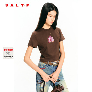 SALT.P可颜深咖蛋糕印花短袖T恤女修身短款2026春新品AC36160140