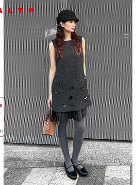SALT.P可颜灰色钉珠毛呢无袖连衣裙背心裙2025冬新款AC35505010