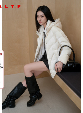 SALT.P可颜2024年冬新款云朵泡芙感白色立领连帽羽绒服女鸭绒