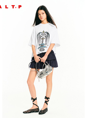 SALT.P可颜白色喷泉印花短袖T恤宽松圆领2026春新款AC36160010