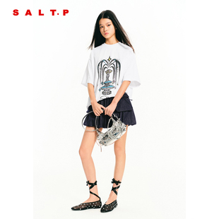 SALT.P可颜白色喷泉印花短袖T恤女宽松圆领2026春新款AC36160010