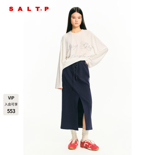 SALT.P可颜白色字母烫钻长袖T恤上衣女宽松2026春新款AC36160130
