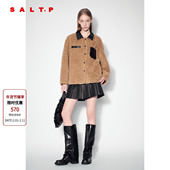 巴恩风pu皮翻领羊羔毛绒外套女短款 SALT.P可颜2024年冬季 新款