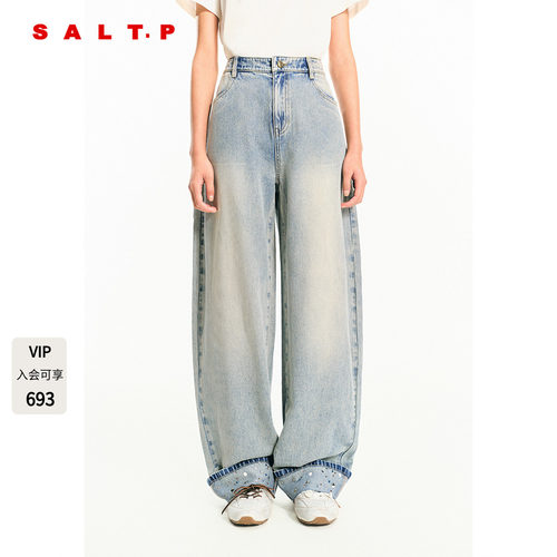 SALT.P可颜复古烫钻长裤弯刀牛仔裤女阔腿裤2026春新款AC36120070
