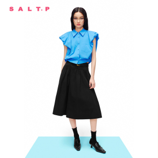 黑色学院风a字半身裙女中长款 新款 花苞裙 SALT.P可颜2024夏季