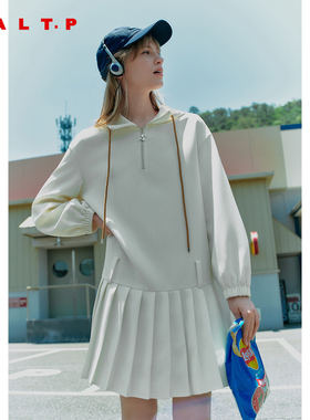 SALT.P可颜 休闲风连帽卫衣连衣裙宽松百褶2025秋新款AC35305190