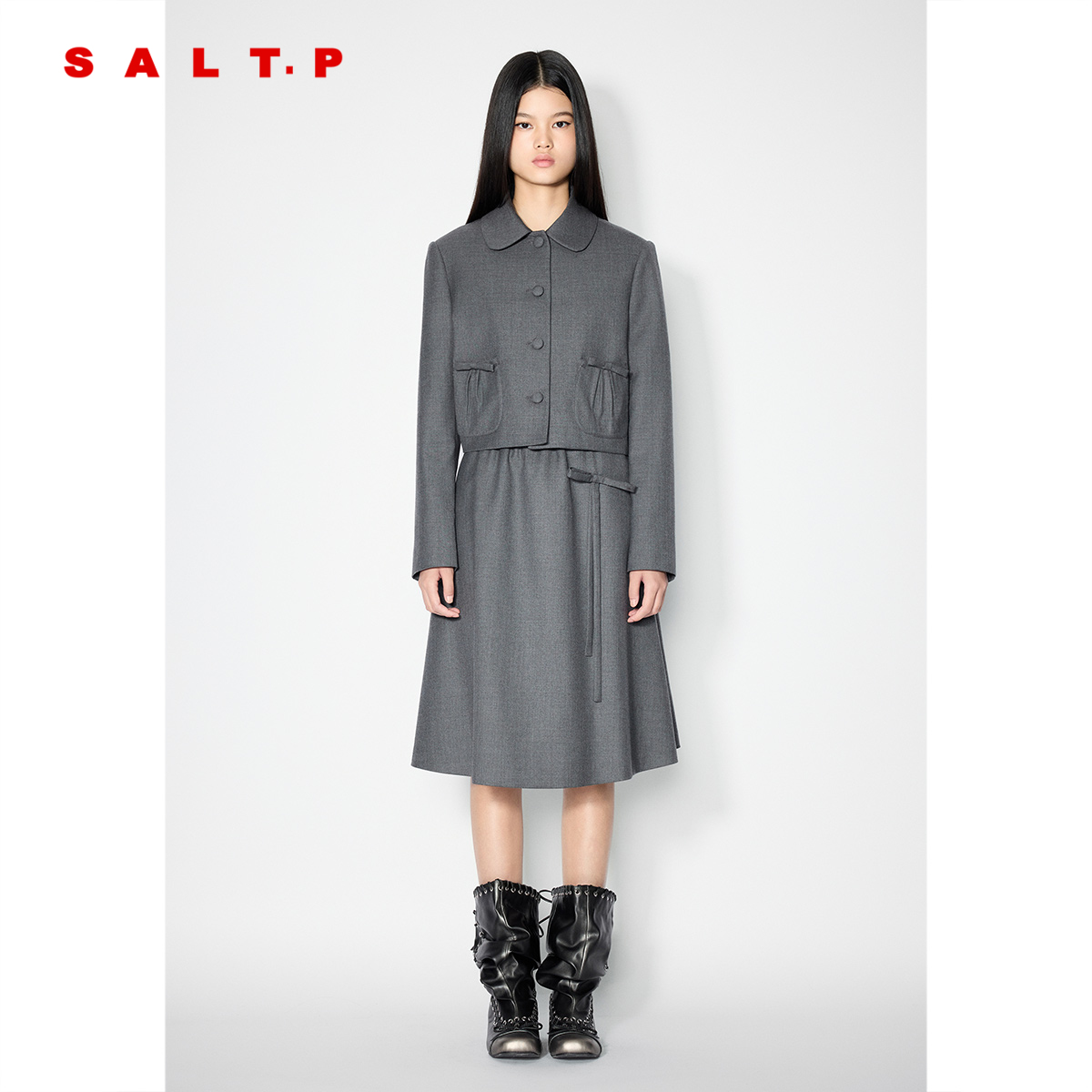 SALT.P可颜miu系学院蝴蝶结娃娃领西装短外套女/半身裙2025冬新款