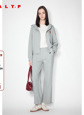 SALT.P可颜2024年秋季新款灰色樱桃长袖拉链卫衣连帽外套女短款