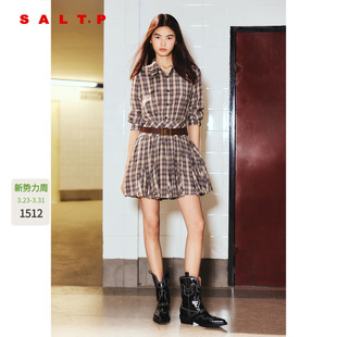 新款 SALT.P可颜复古咖色格纹衬衫 2026春季 连衣裙短款 AC36105080 式